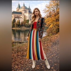 💝SUPER RARE💝Farm Rio NWT Anthropologie Jimena Knit  skirt in Rainbow Stripe S.